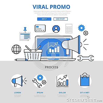 Digital marketing viral promo promotion concept flat line art vector icons Vector Illustration