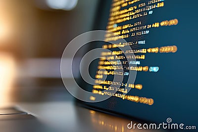 Digital matrix: creative wallpaper displaying lines of computer code, blending technology, design, evoking essence of Stock Photo