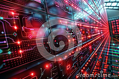 Digital Matrix: Glowing patterns on a dark background, generative ai Stock Photo