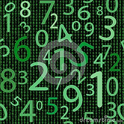 Digital matrix style seamless pattern. Vector ornamental digit background. Repeat numeral backdrop. Digitally green mathematic Vector Illustration
