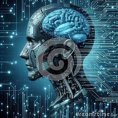 Digital matrix tech artificial intelligence robot brain connections Stock Photo