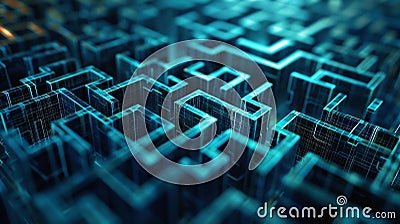 A digital maze composed of geometric shapes symbolizing the intricate and complex nature of blockchain encryption Stock Photo