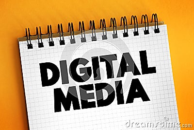 Digital Media - any communication media that operate in conjunction with various encoded machine-readable data formats, text Stock Photo