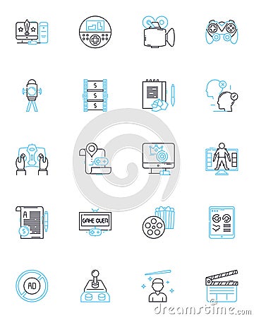 Digital media market linear icons set. Cybersecurity, Artificial Intelligence, Blockchain, Big Data, Virality, E Vector Illustration