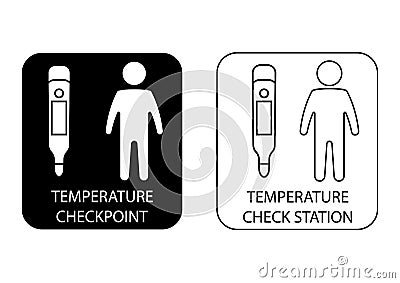 Digital medical thermometers. Temperature scanning sign. Checkpoint or station for measurement of fever. It could be used in the Stock Photo