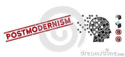 Digital Mind Mosaic and Distress Postmodernism Watermark with Lines Vector Illustration