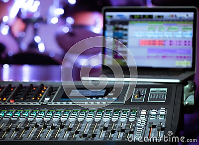 Digital mixer in a recording Studio , with a computer for recording music. The concept of creativity and show business Stock Photo