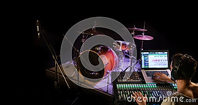 Digital mixer in a recording Studio , with a computer for recording music. On the background of the sound engineer at work Stock Photo