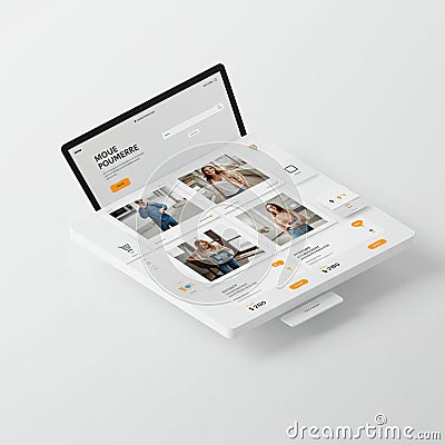Digital mockup of a website interface displayed on overlapping tablet screens. The Stock Photo