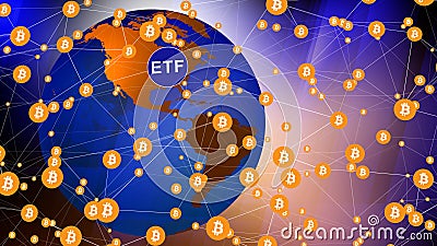 Digital money exploring global bitcoin etf and its impact on cryptocurrency world, blockchain technology, and digital trading Stock Photo