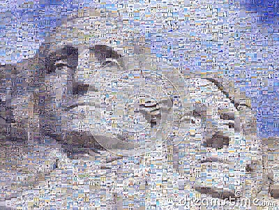 Digital mosaic of small images comprising Washington and Jefferson on Mt. Rsuhmore Stock Photo