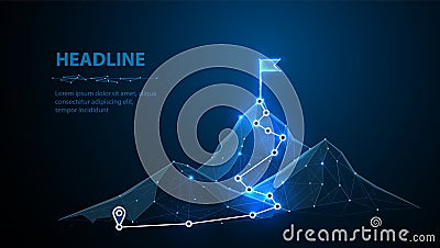 Digital mountain route. Digital technology transformation, overcoming difficulty Vector Illustration