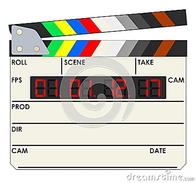 Digital movie clapper board, clapperboard, front view. 3D rendering Stock Photo