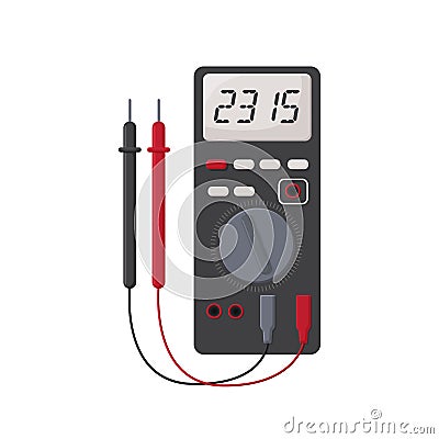 Digital multimeter. flat design concept, Electrical measuring instrument voltage amperage ohmmeter power Vector Illustration