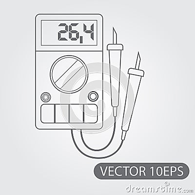 Digital multimeter icon black and white outline drawing Stock Photo