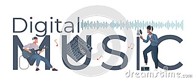 Digital Music Flat Text Vector Illustration
