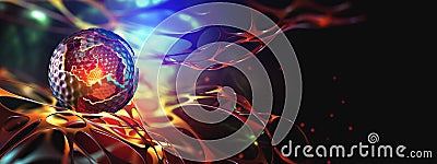 Digital nanotechnology, neural network, futuristic cryptocurrency CPU processor Cartoon Illustration