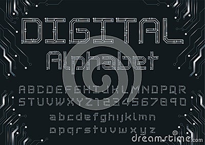 Digital neon font Vector Illustration