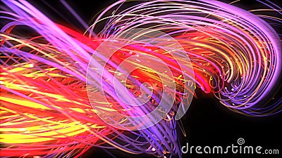 Digital neon multicolor strings lines twisting. Geometric abstract background Stock Photo