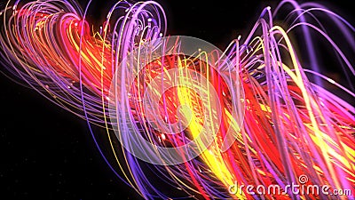 Digital neon multicolor strings lines twisting. Geometric abstract background Stock Photo