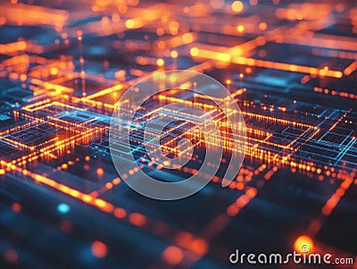 Digital Network, Exploring Nodes, Connections, and Data Flow Visually Stock Photo