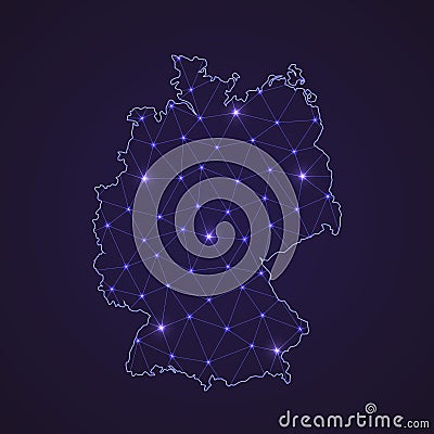 Digital network map of Germany. Abstract connect line and dot Vector Illustration