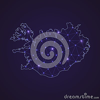 Digital network map of Iceland. Abstract connect line and dot Vector Illustration