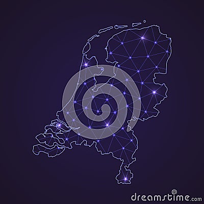 Digital network map of Netherlands. Abstract connect line and do Vector Illustration