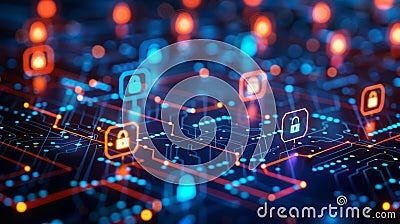 Digital Network Security Concept with Locks and Circuit Board for Mitigating Risks in Cybersecurity Stock Photo