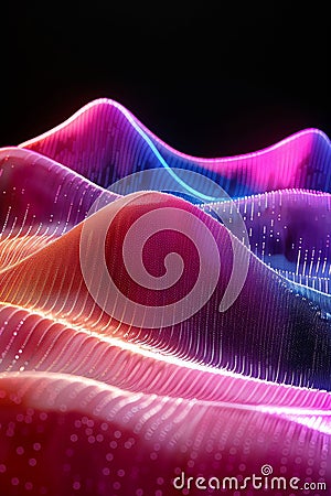 Digital network streamline connection of data particles in information technology wave Stock Photo