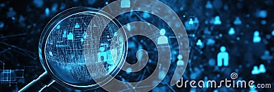 Digital networking and data search concept with magnifying glass highlighting user profiles Stock Photo