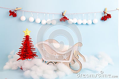 Digital newborn christmas background with wooden sleigh Stock Photo