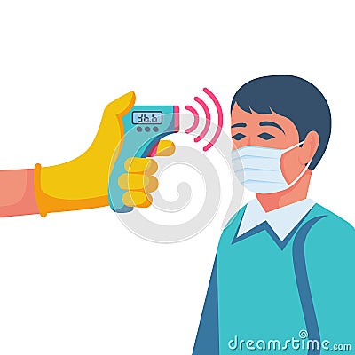 Digital non-contact infrared thermometer in hand doctor Vector Illustration