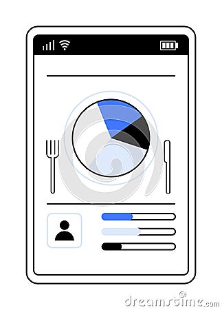 Digital Nutrition Tracker Interface with Pie Chart and User Data Representation on Mobile Device Vector Illustration