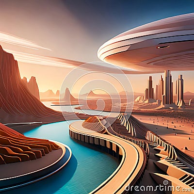 Digital Oasis A Mesmerizing Abstraction of a Futuristic World Rendered. Generative Ai Stock Photo