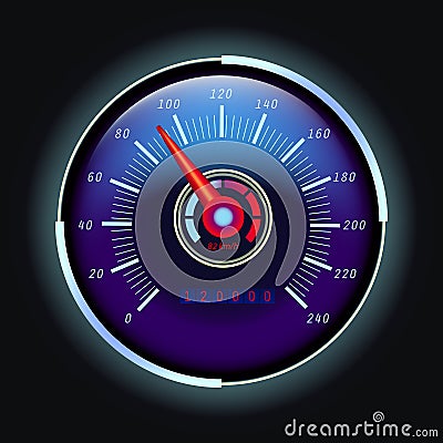 Digital odometer and analog speedometer with arrow Vector Illustration