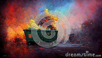 Digital Oil Painting of a Dumpster Fire Stock Photo