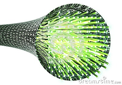 Digital optical data cable in a data vortex. Stock Photo