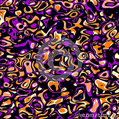 Digital orange purple blots artwork. Dots warp. Simple wet dirt. Odd cell culture. Grunge style card. Funky color image. Arts. Stock Photo