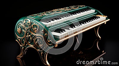 Exquisite Green Piano With Opulent Ornamentation Stock Photo