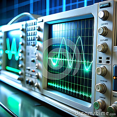 A digital oscilloscope showcasing various waveforms in action, demonstrating its ability to analyze electrical signals with Stock Photo