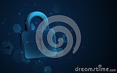 Digital padlock with data protection privacy concept. Abstract cybersecurity network high-tech digital technology background Vector Illustration