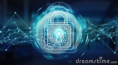 Digital padlock securing datas background 3D rendering Stock Photo