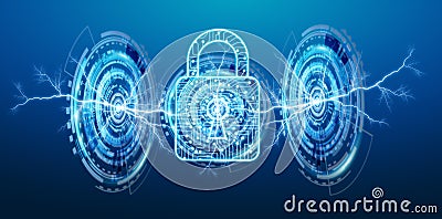 Digital padlock securing datas 3D rendering Stock Photo