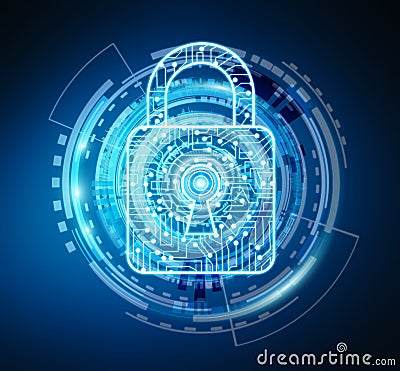 Digital padlock securing datas 3D rendering Stock Photo
