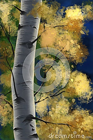 Digital paining of a birch tree. Stock Photo