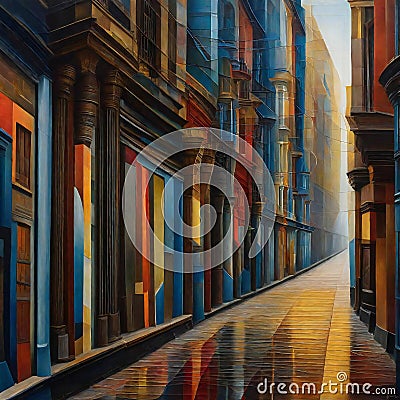 Digital painting of an alley in the center of Florence, Italy Cartoon Illustration