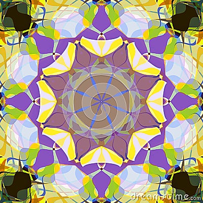 Digital Painting Abstract Colorful Floral Kaleidoscope Symmetrical Mandala Background Stock Photo