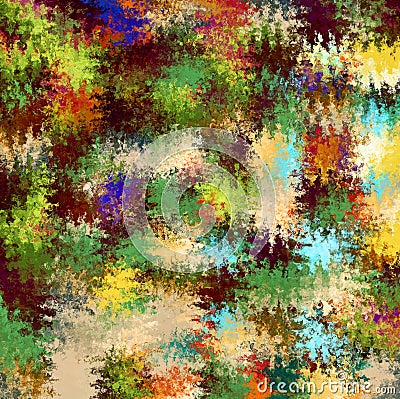 Digital Painting Abstract Spatter Paint in Colorful Vivid Rustic Military Camouflage Colors Background Stock Photo