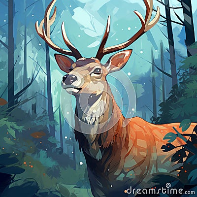 Vibrant Deer Illustration In Detailed Character Design Style Stock Photo